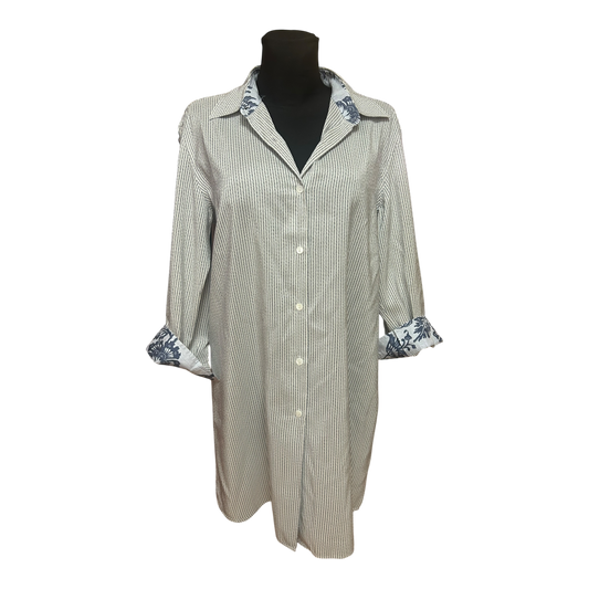 Aigner Bluse Damen Gr 46 Seide Blau Weiß Gestreift Made in Italy Chic