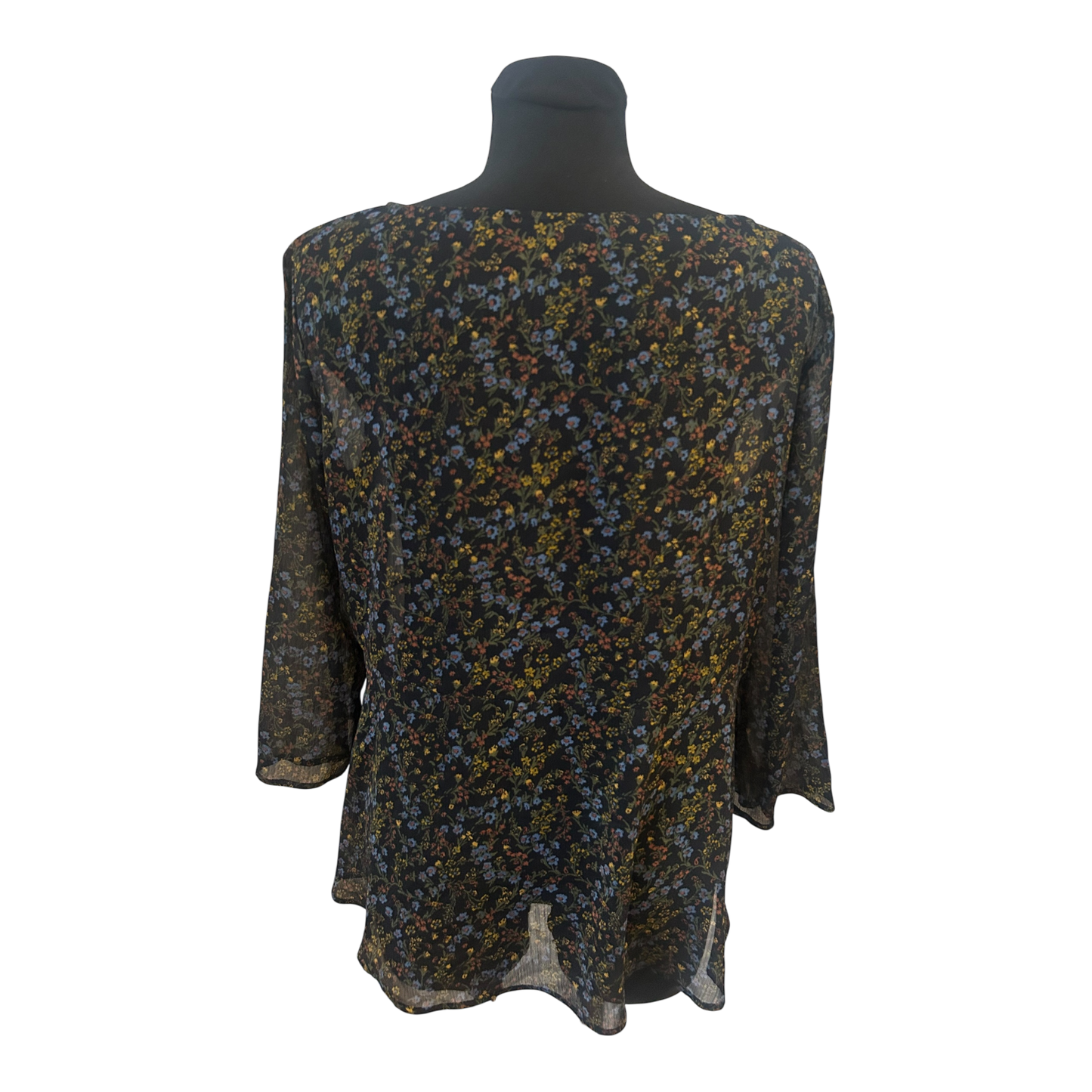 Uniqlo Bluse Damen Gr L Schwarz Transparent Blumen Dreiviertelarm