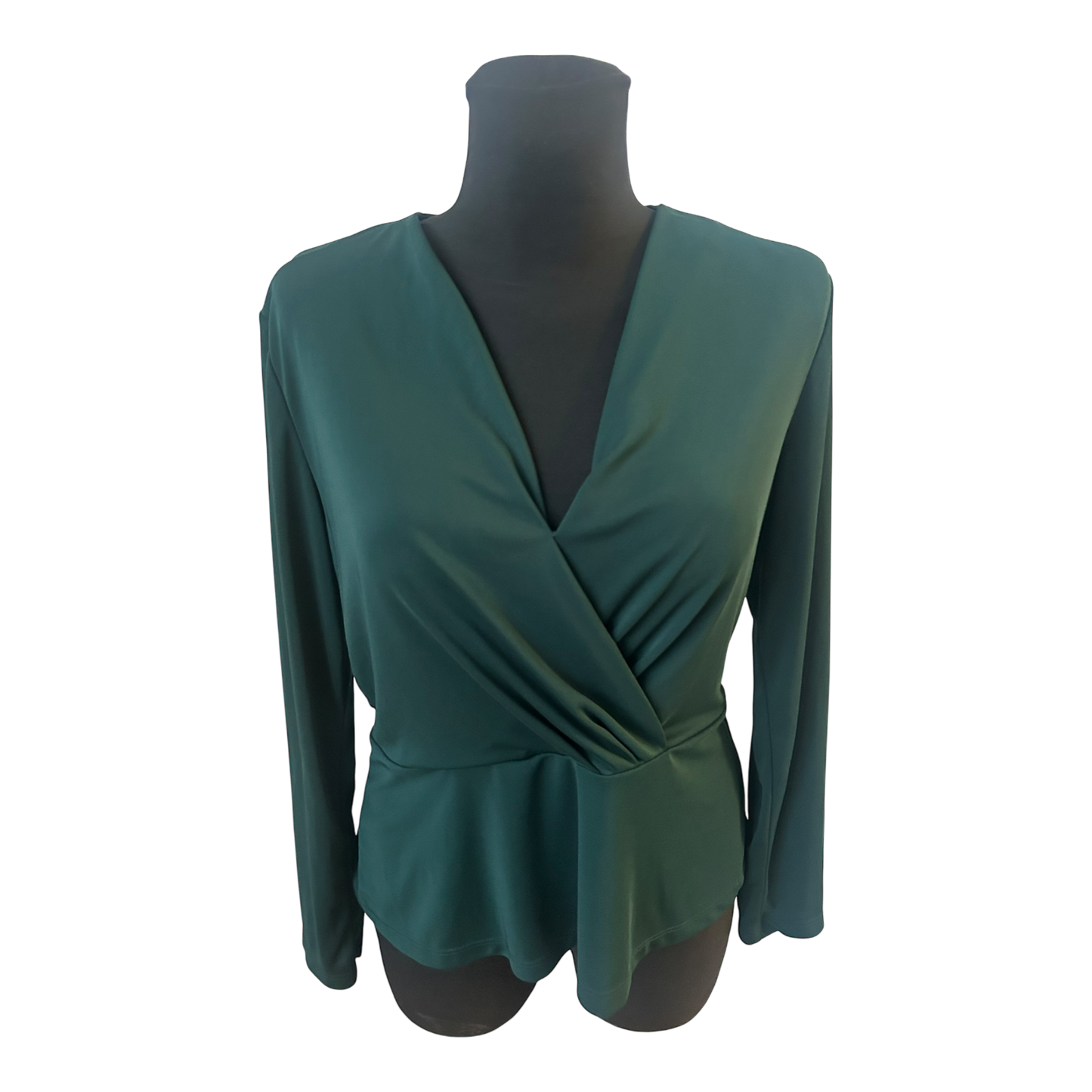 H&M Bluse Damen Gr M Grün Wickeloptik Langarm Elegant Femininer Look