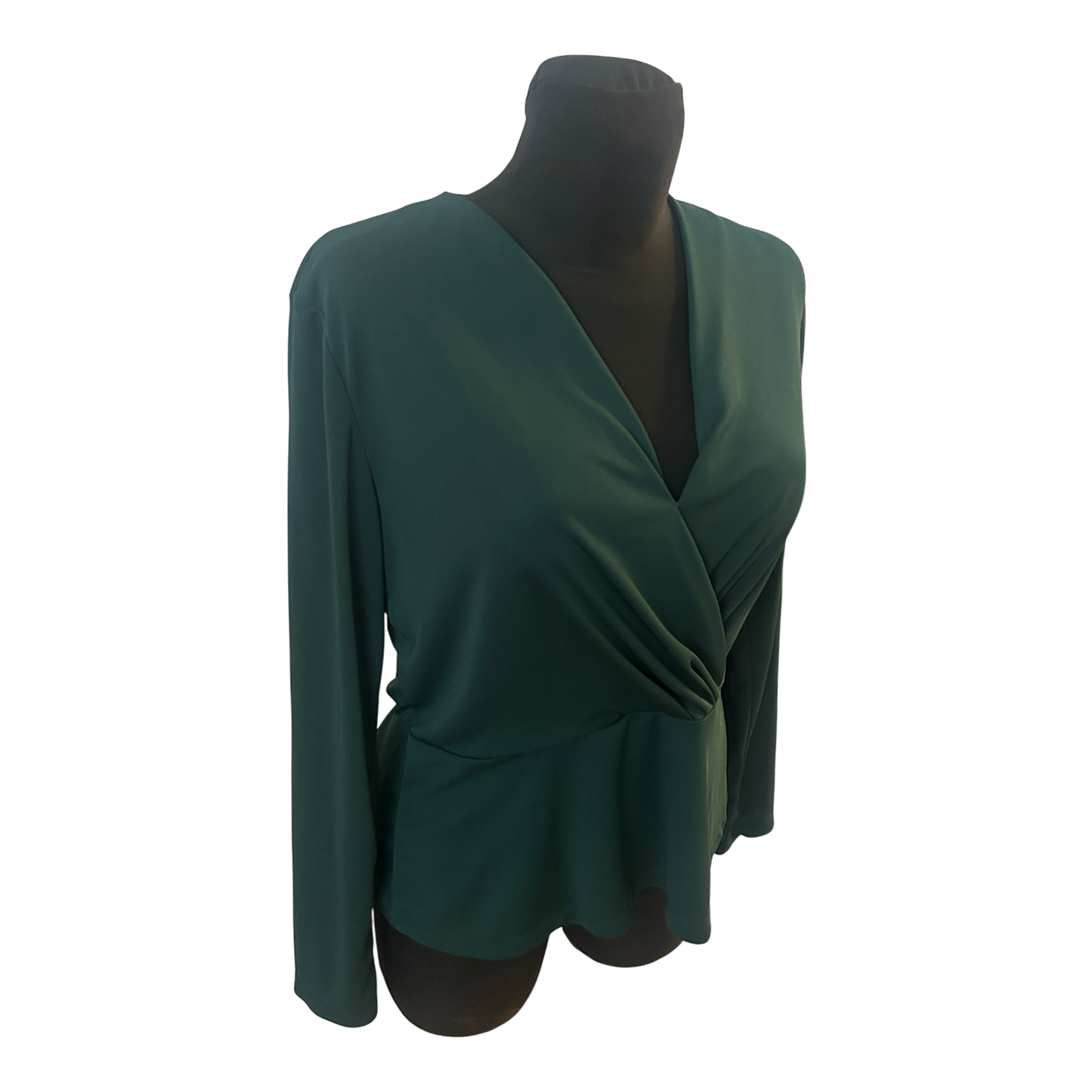 H&M Bluse Damen Gr M Grün Wickeloptik Langarm Elegant Femininer Look