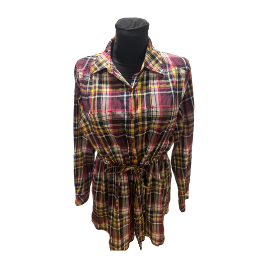 Gina Benotti Bluse Damen Gr 44 Lila Kariert Baumwolle Krempelarm Freizeit