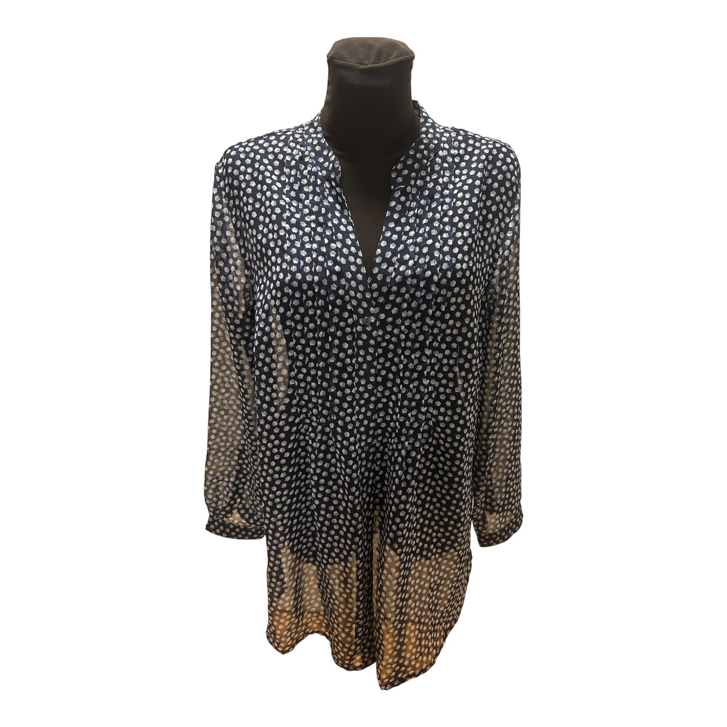 Gina Benotti Bluse Damen Gr L Blau Transparent Weit Langarm Muster