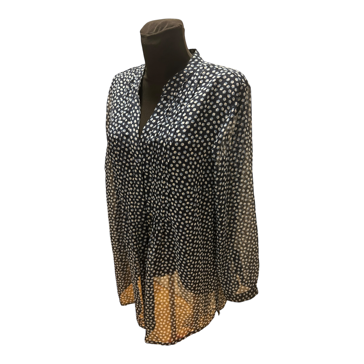 Gina Benotti Bluse Damen Gr L Blau Transparent Weit Langarm Muster