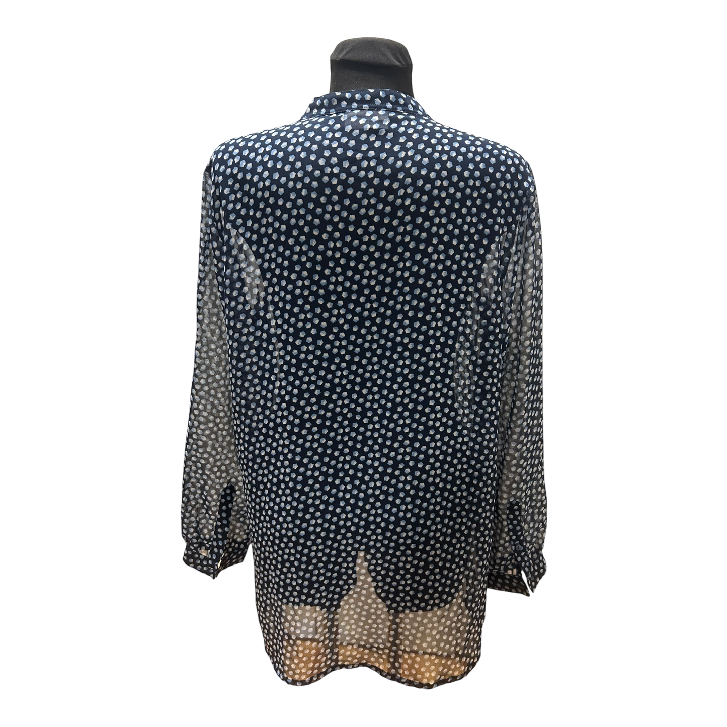 Gina Benotti Bluse Damen Gr L Blau Transparent Weit Langarm Muster