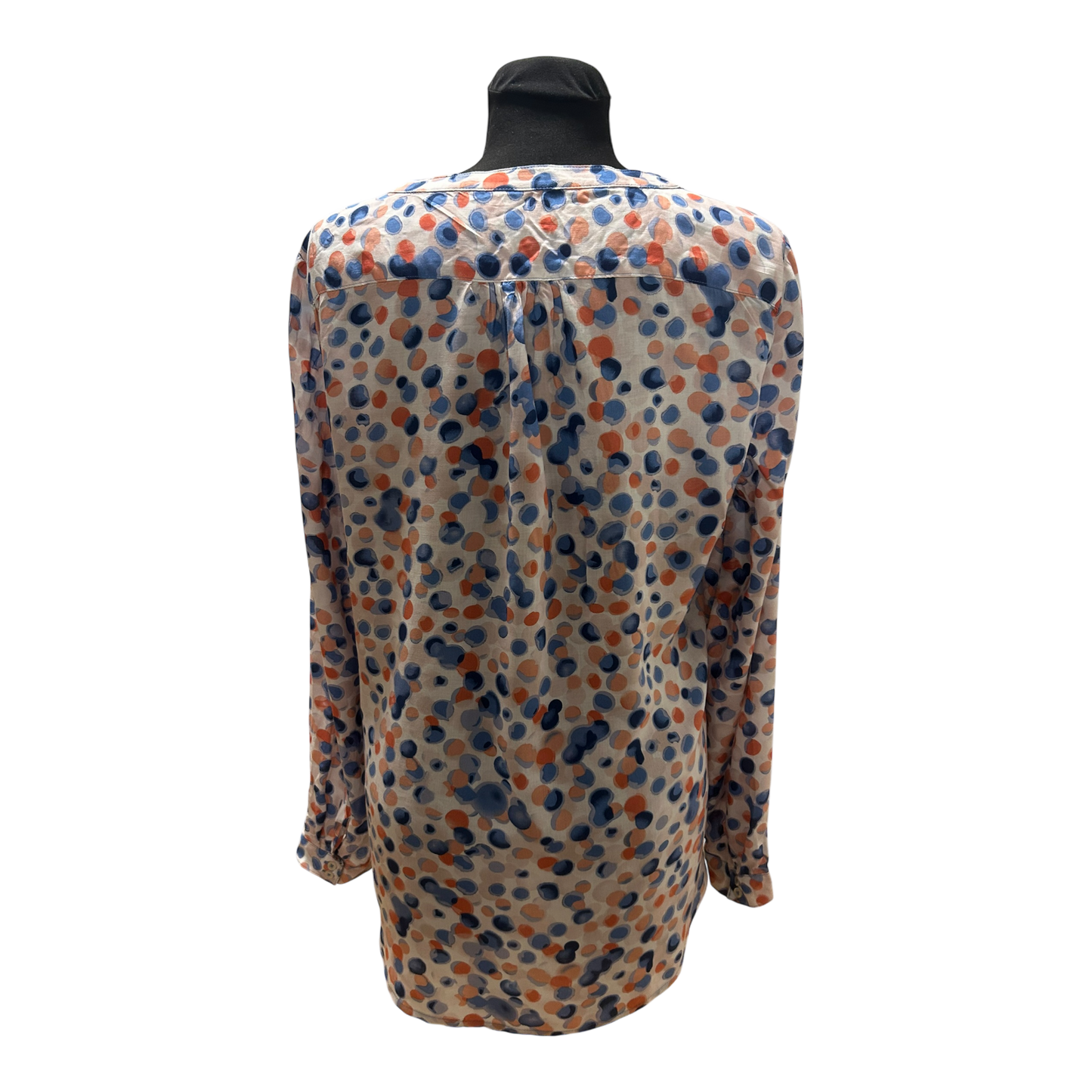 UP Fashion Bluse Damen Gr 44 Blau Orange Punkte Langarm Locker Chic