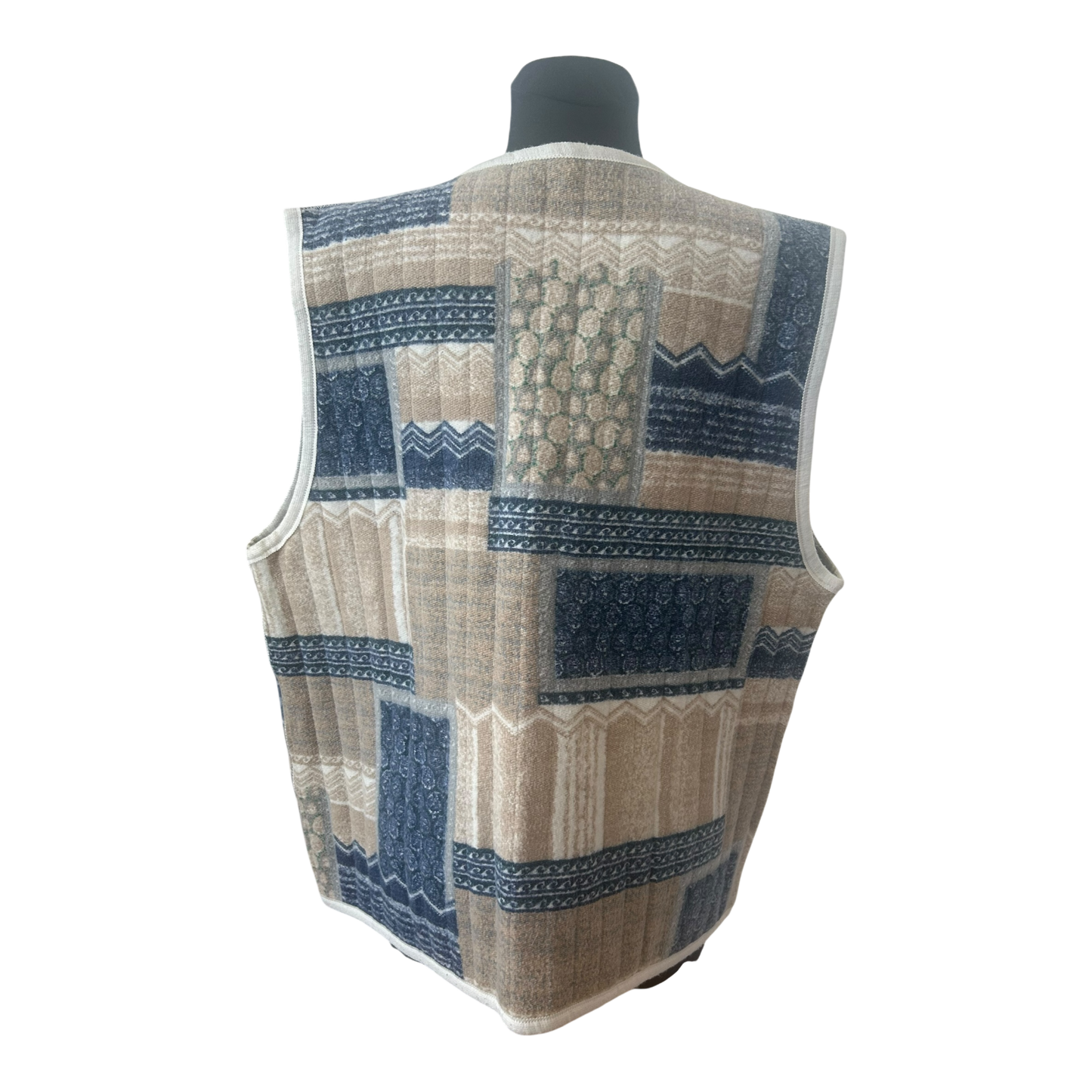 Wendeweste Damen Gr 42 L Blau Beige Patchwork Wollig Vintage Stil