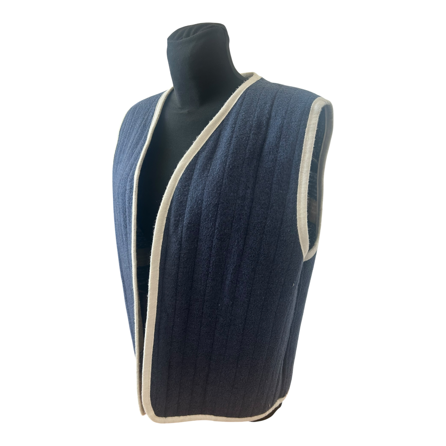 Wendeweste Damen Gr 42 L Blau Beige Patchwork Wollig Vintage Stil