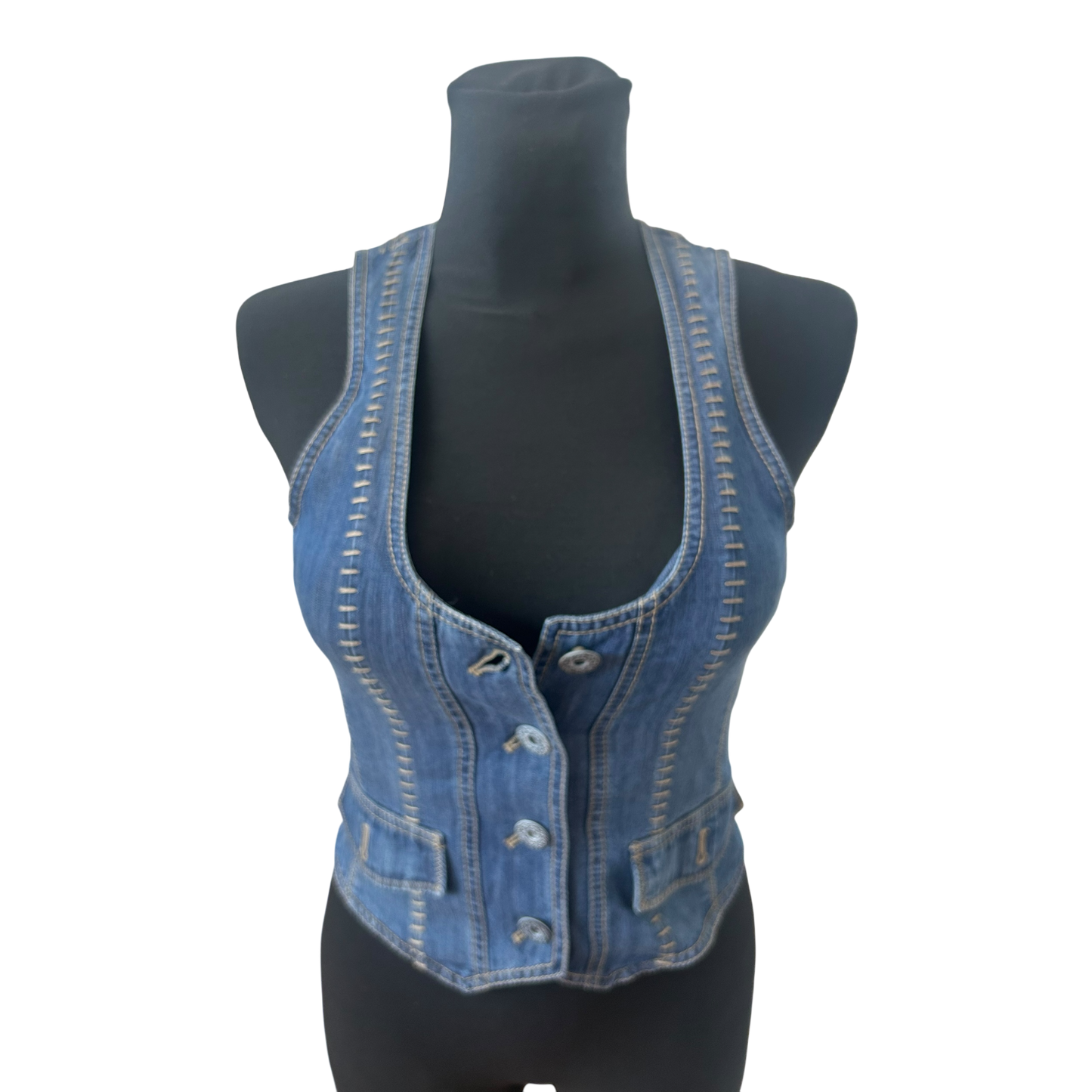 Steilmann Weste Damen Gr 34 Blau Jeans Lyocell Figurbetont Vintage Stil