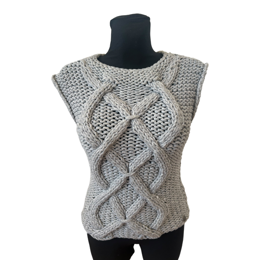 Marco Polo Weste Damen Gr M Grau Grobstrick Zopfmuster Modern Elegant