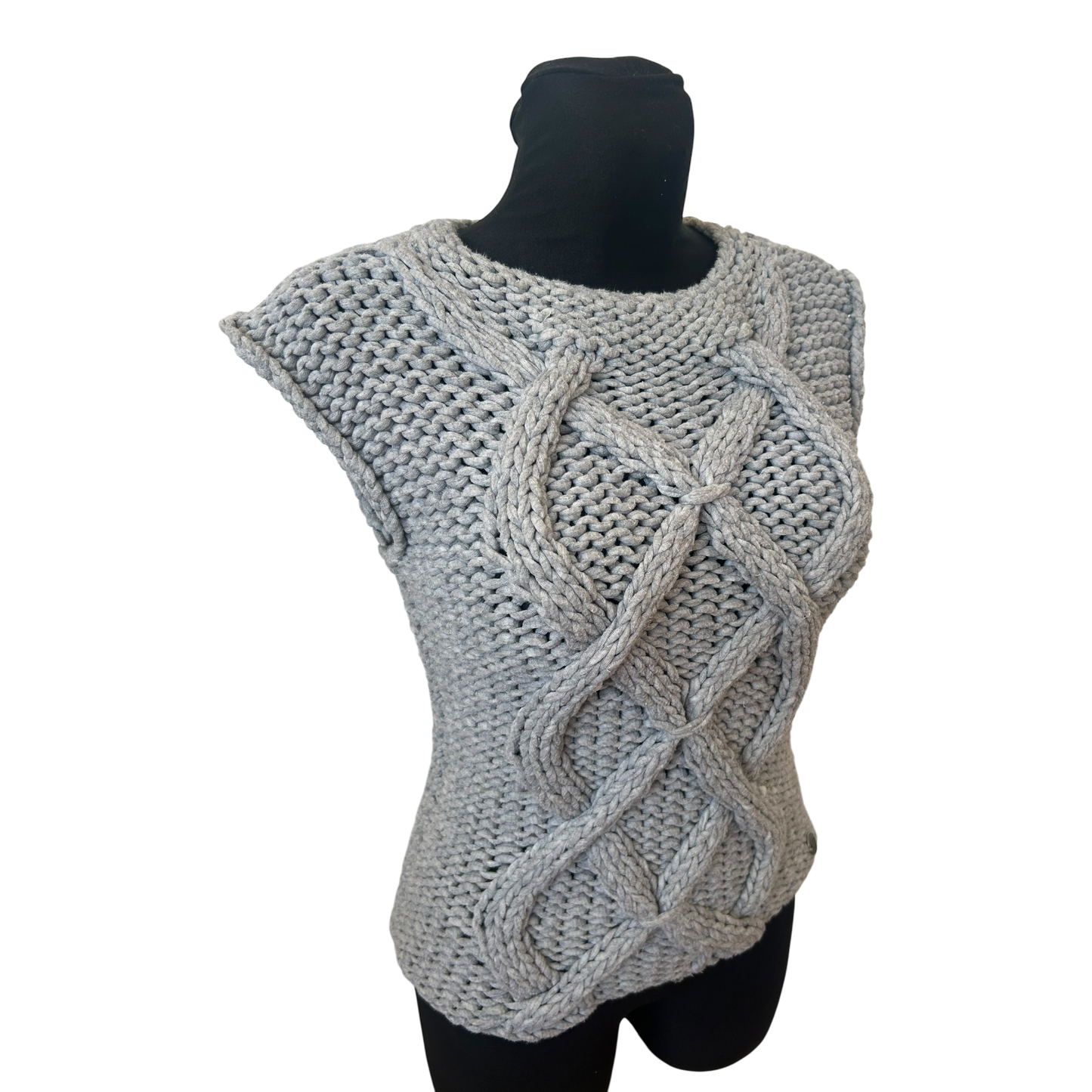 Marco Polo Weste Damen Gr M Grau Grobstrick Zopfmuster Modern Elegant