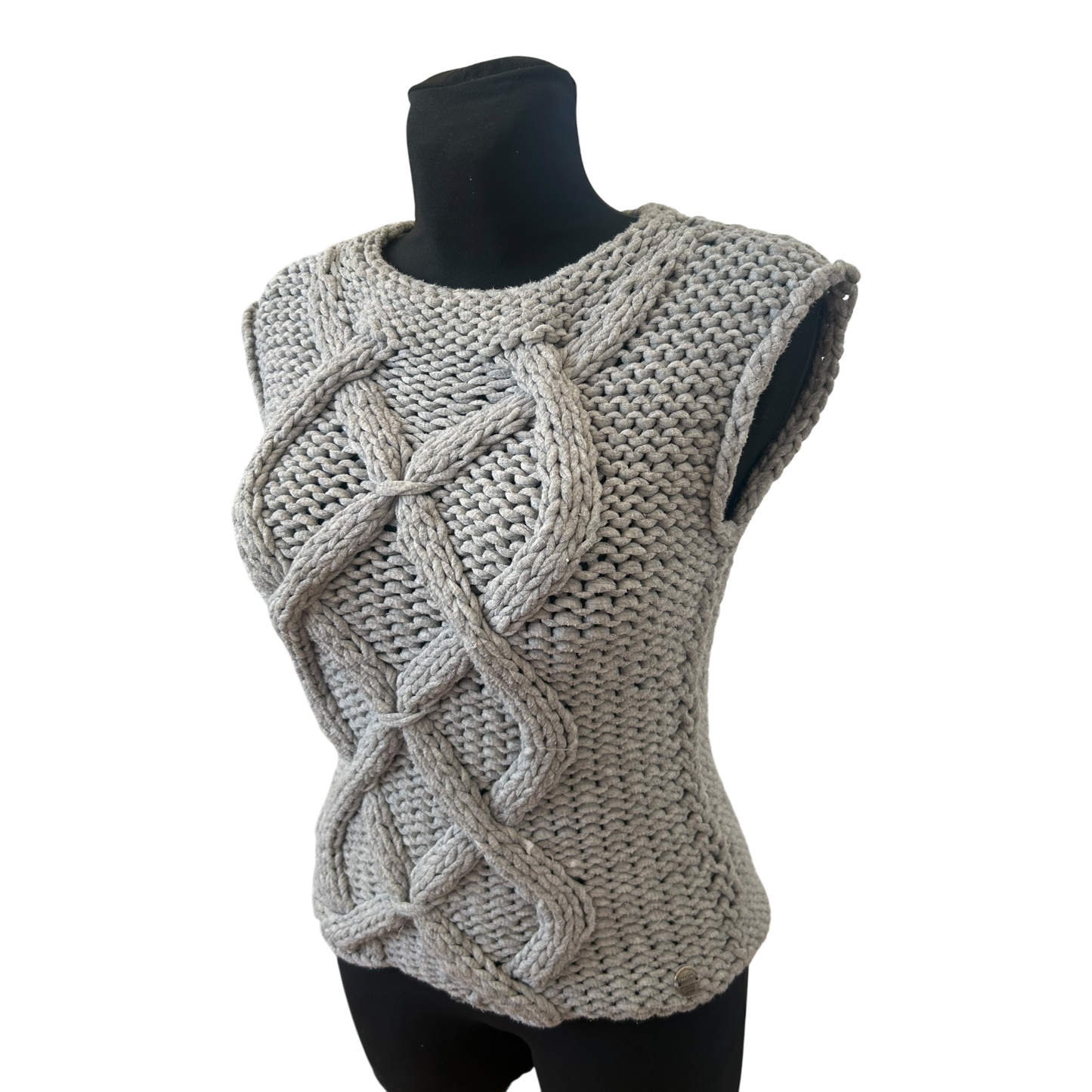 Marco Polo Weste Damen Gr M Grau Grobstrick Zopfmuster Modern Elegant