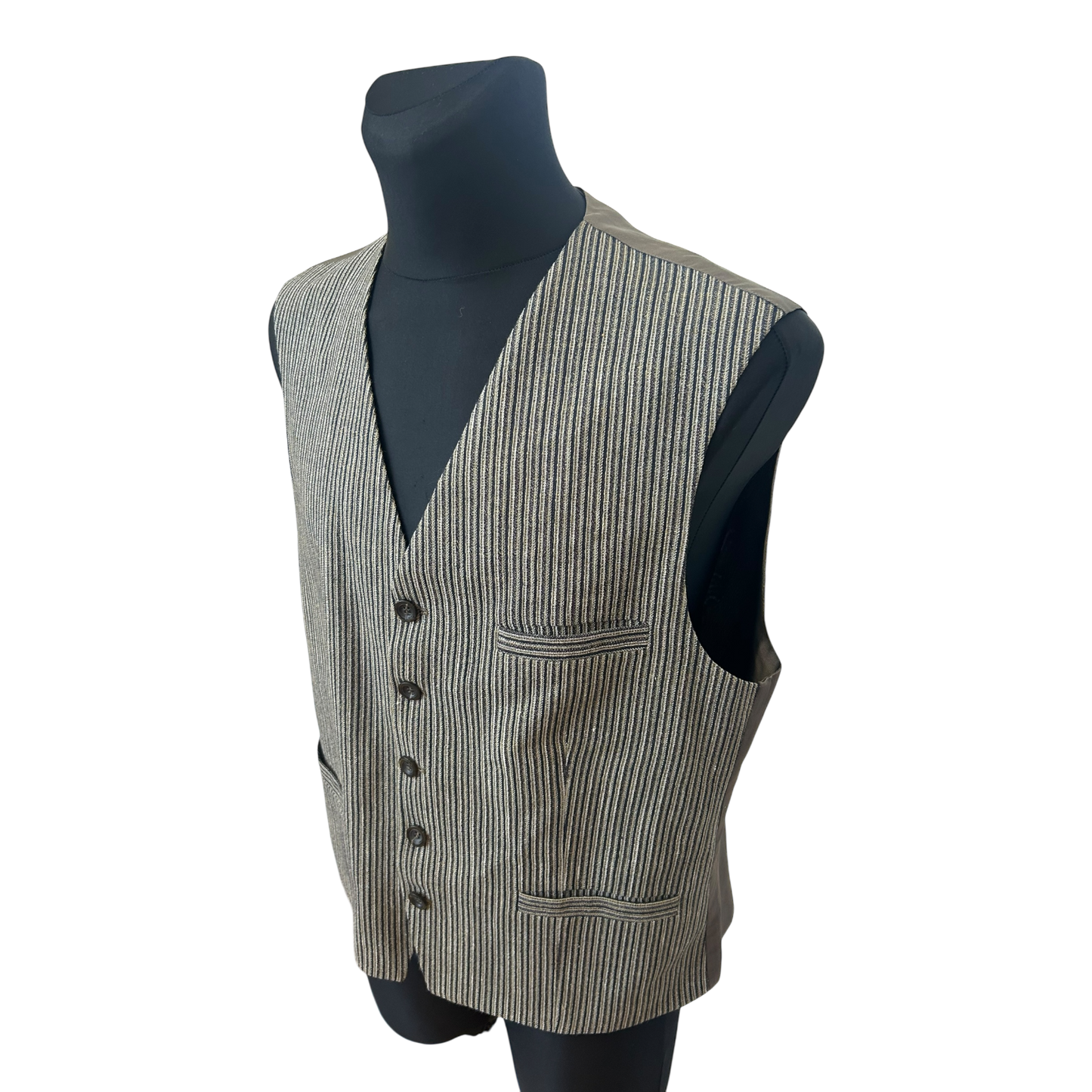 Roy Robson Weste Herren Gr 50 Taupe Nadelstreifen Schurwolle Leinen