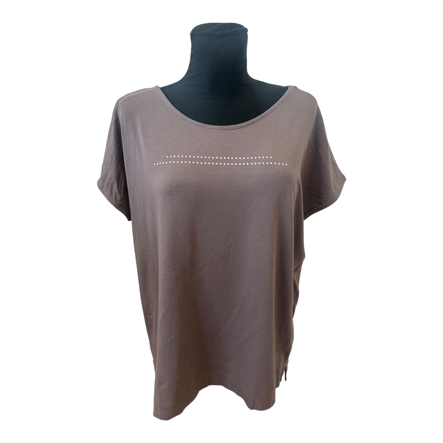 Adagio Damen Shirt Gr 46 Braun Modal Baumwolle Stretch Punkte Applikation