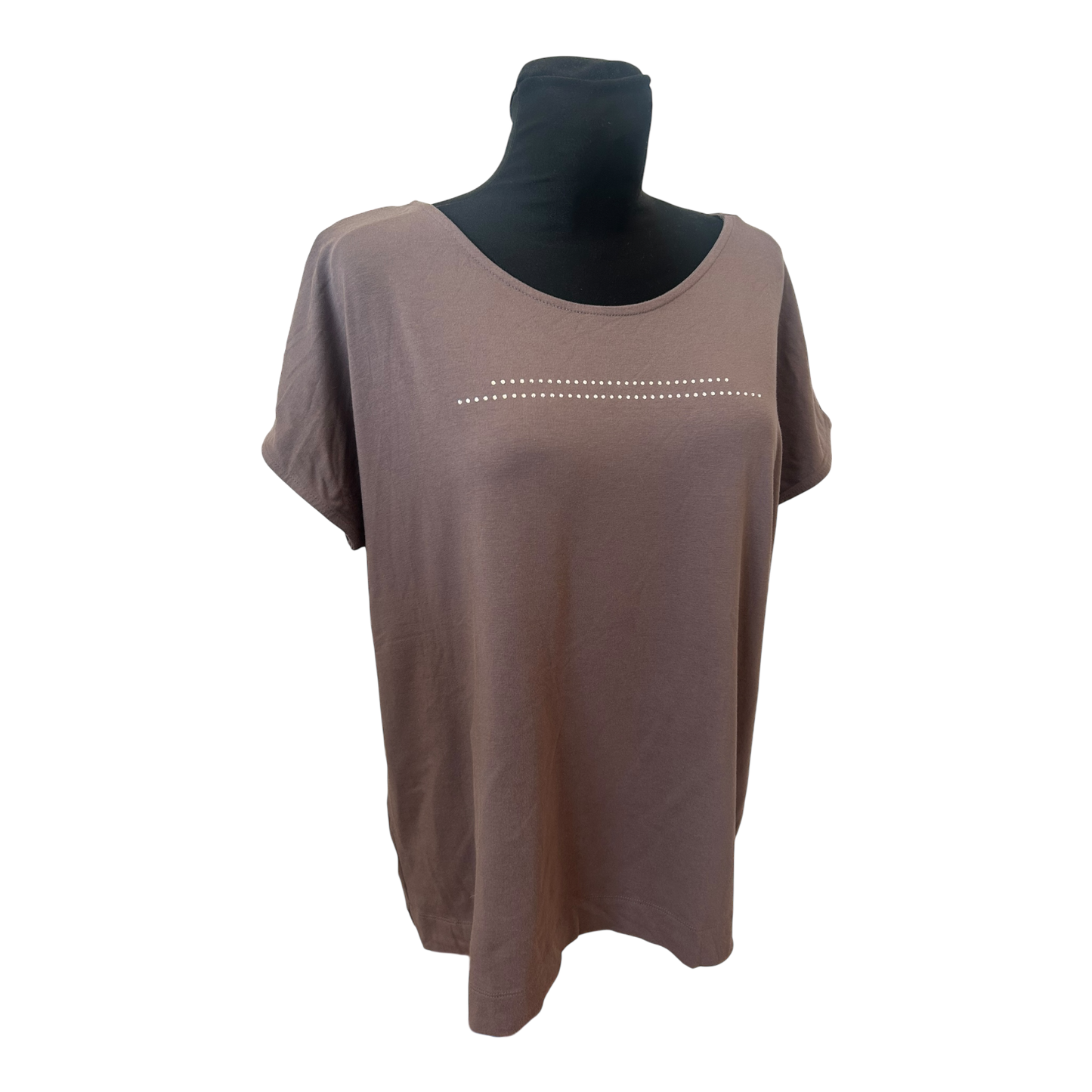 Adagio Damen Shirt Gr 46 Braun Modal Baumwolle Stretch Punkte Applikation