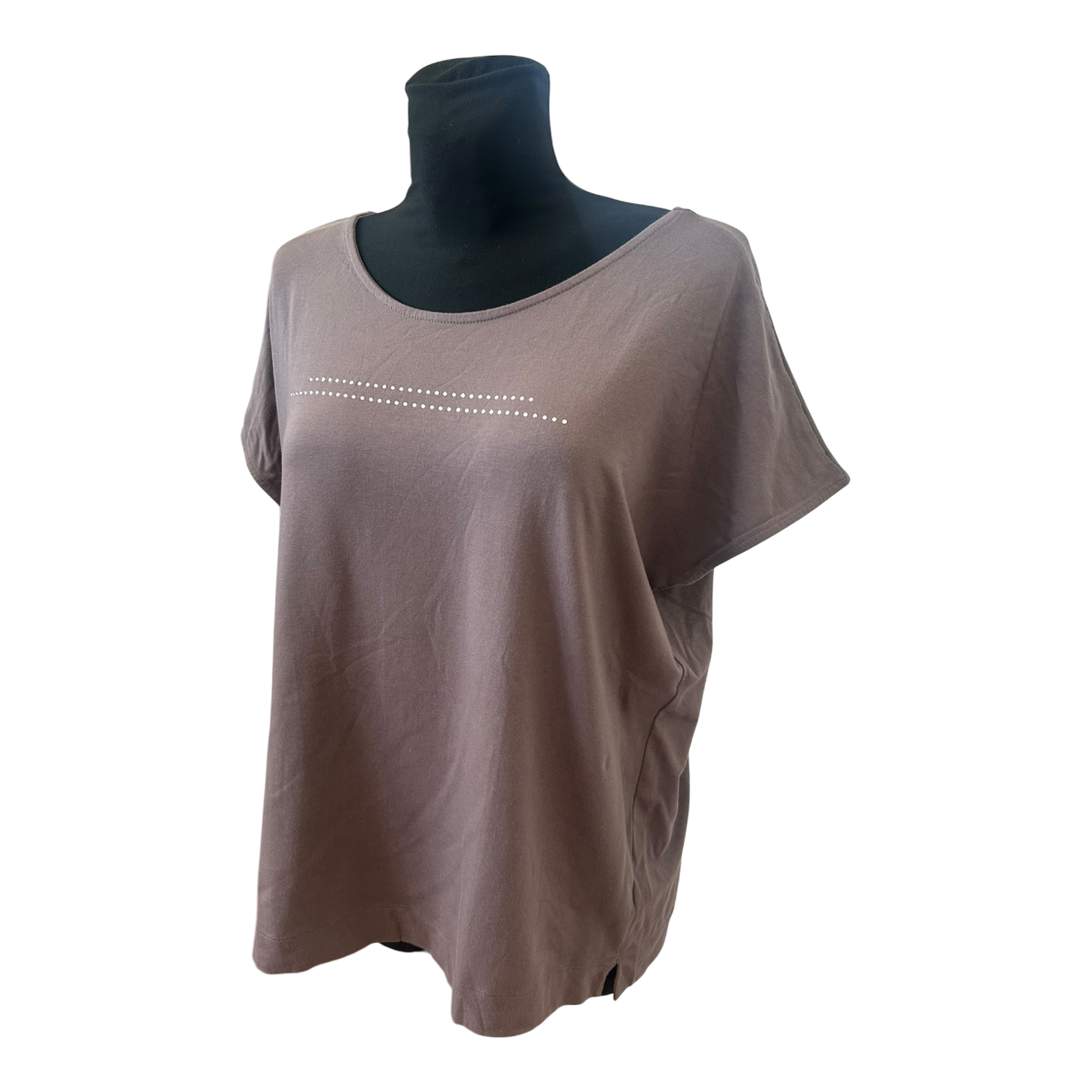 Adagio Damen Shirt Gr 46 Braun Modal Baumwolle Stretch Punkte Applikation