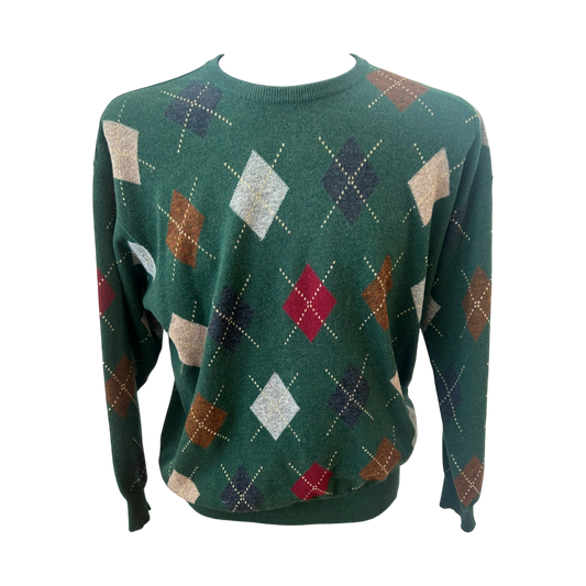 Herren Pullover Gr 54 Dunkelgruen Argyle Super Geelong 100% Schurwolle