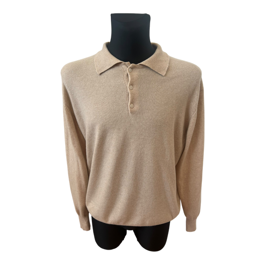 Herren Kaschmir Pullover Beige Polokragen 100 Kaschmir XL 54 Edel Klassisch