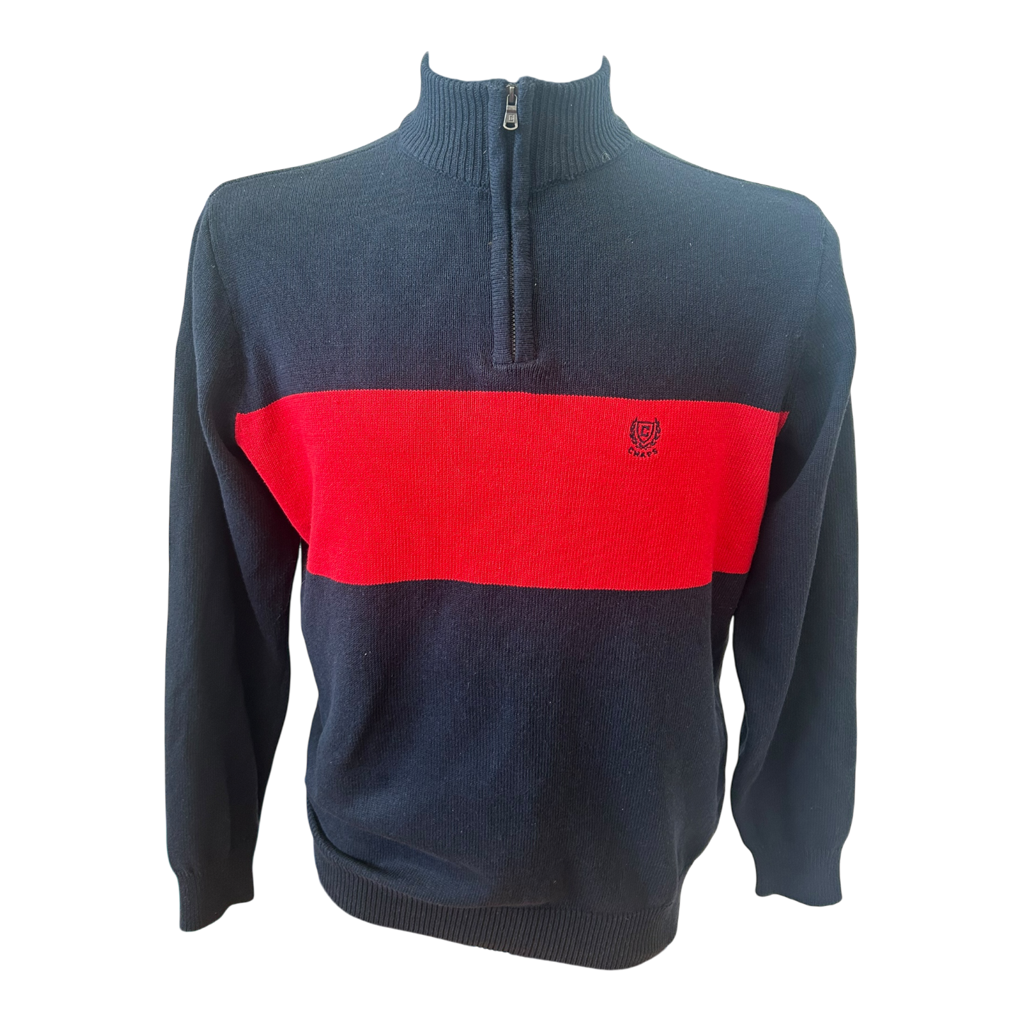 Chaps Herren Pullover M Dunkelblau Rot Stehkragen Reissverschluss Logo
