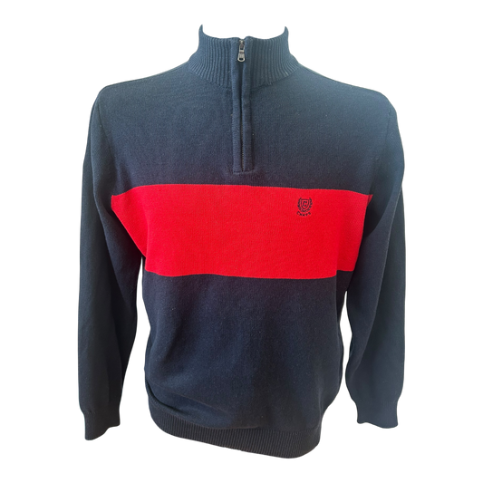 Chaps Herren Pullover M Dunkelblau Rot Stehkragen Reissverschluss Logo