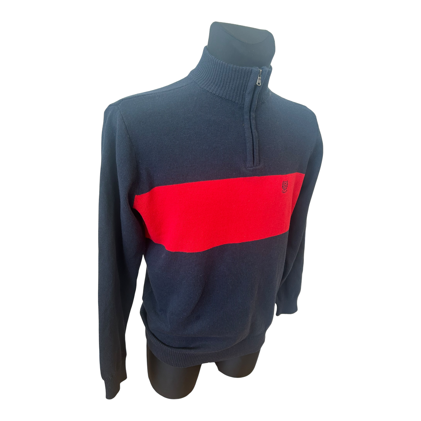 Chaps Herren Pullover M Dunkelblau Rot Stehkragen Reissverschluss Logo