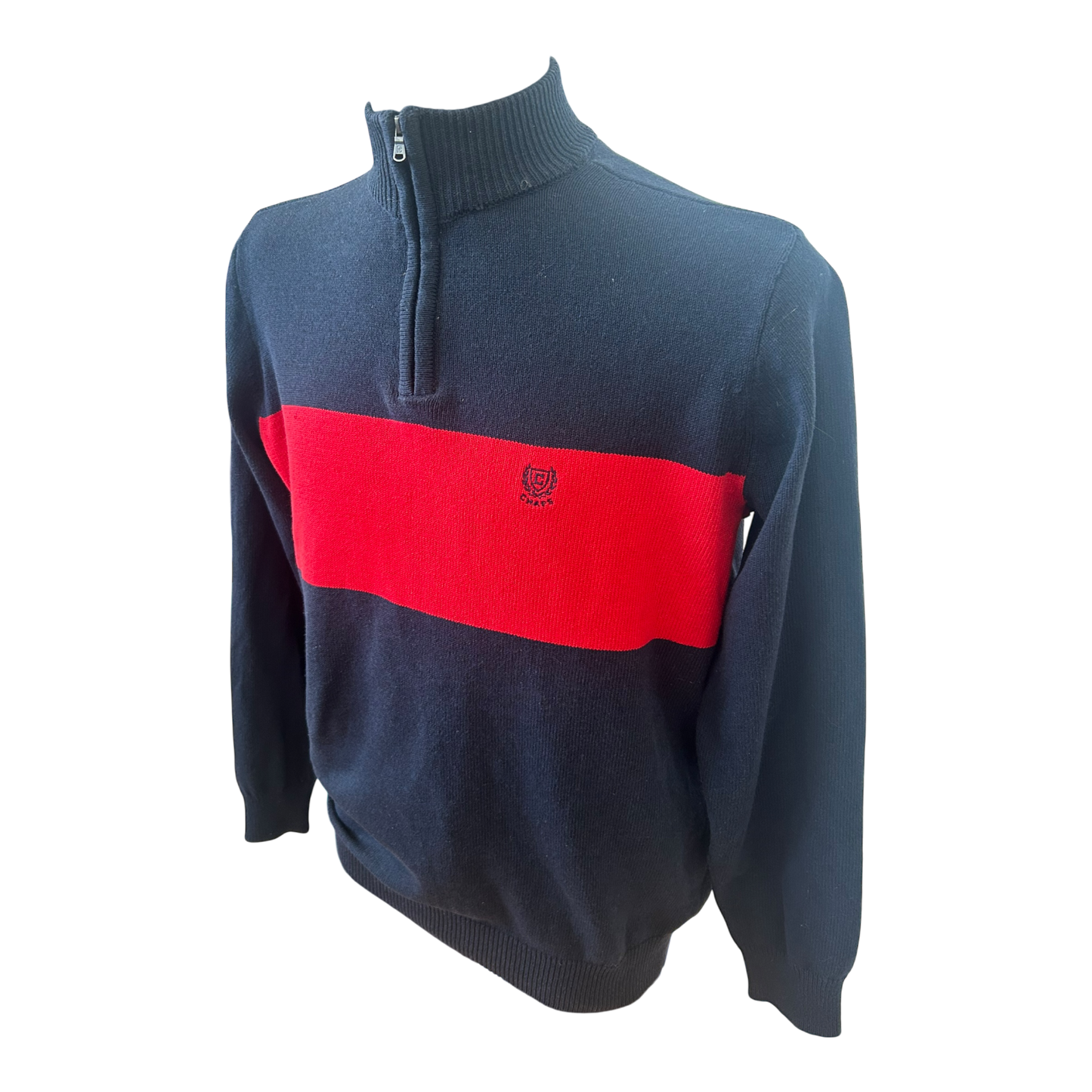 Chaps Herren Pullover M Dunkelblau Rot Stehkragen Reissverschluss Logo