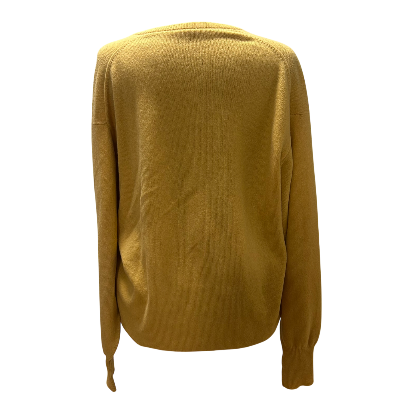 Damen Pullover 42 Gelb 100% Schurwolle Oversize V-Ausschnitt Elegant