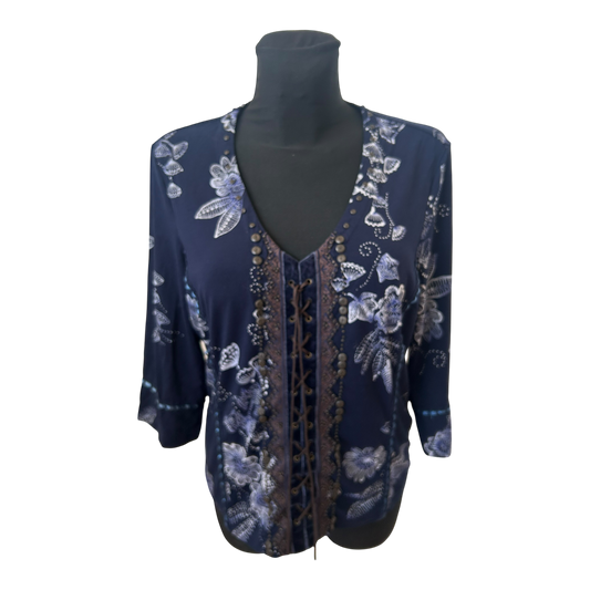 Bonita Bluse Damen Gr L Dunkelblau Blumen Viskose 3/4 Arm Elegant Chic