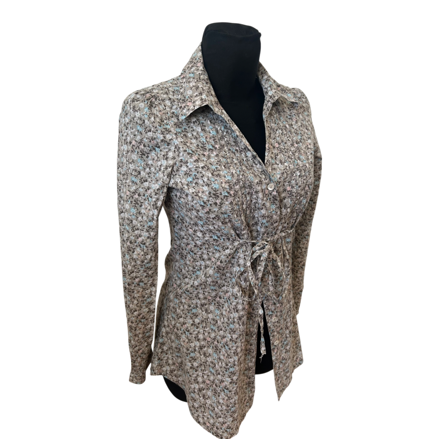 Orsay Bluse Damen Gr 36 Braun Floral Taillenband Baumwolle Langarm