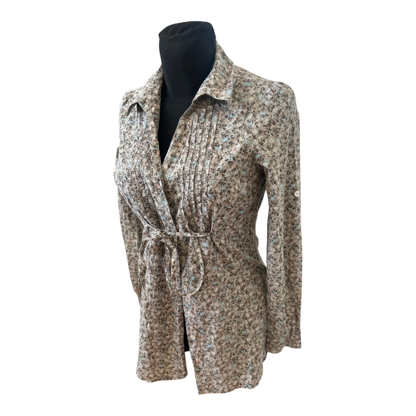 Orsay Bluse Damen Gr 36 Braun Floral Taillenband Baumwolle Langarm