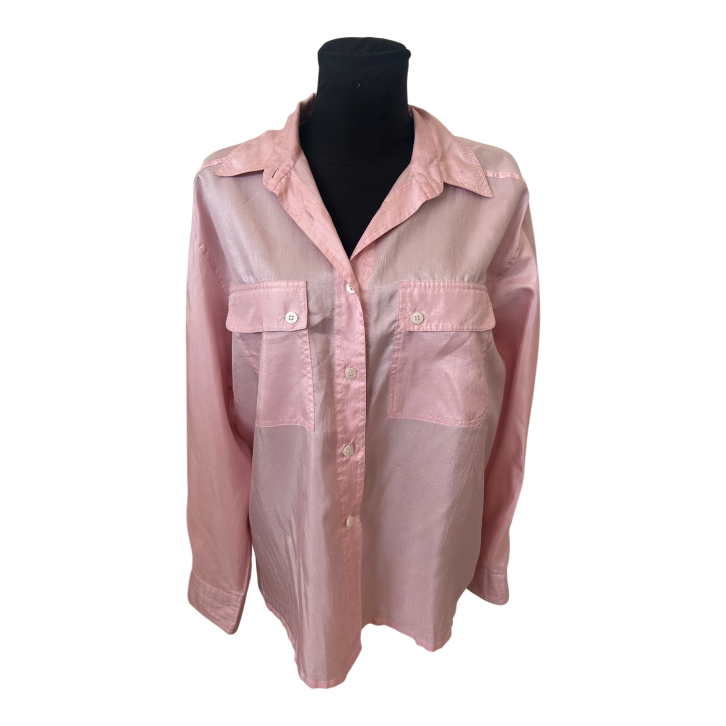 Verse Bluse Damen Gr 42 Rosa Seidenoptik Elegant Vintage Langarm