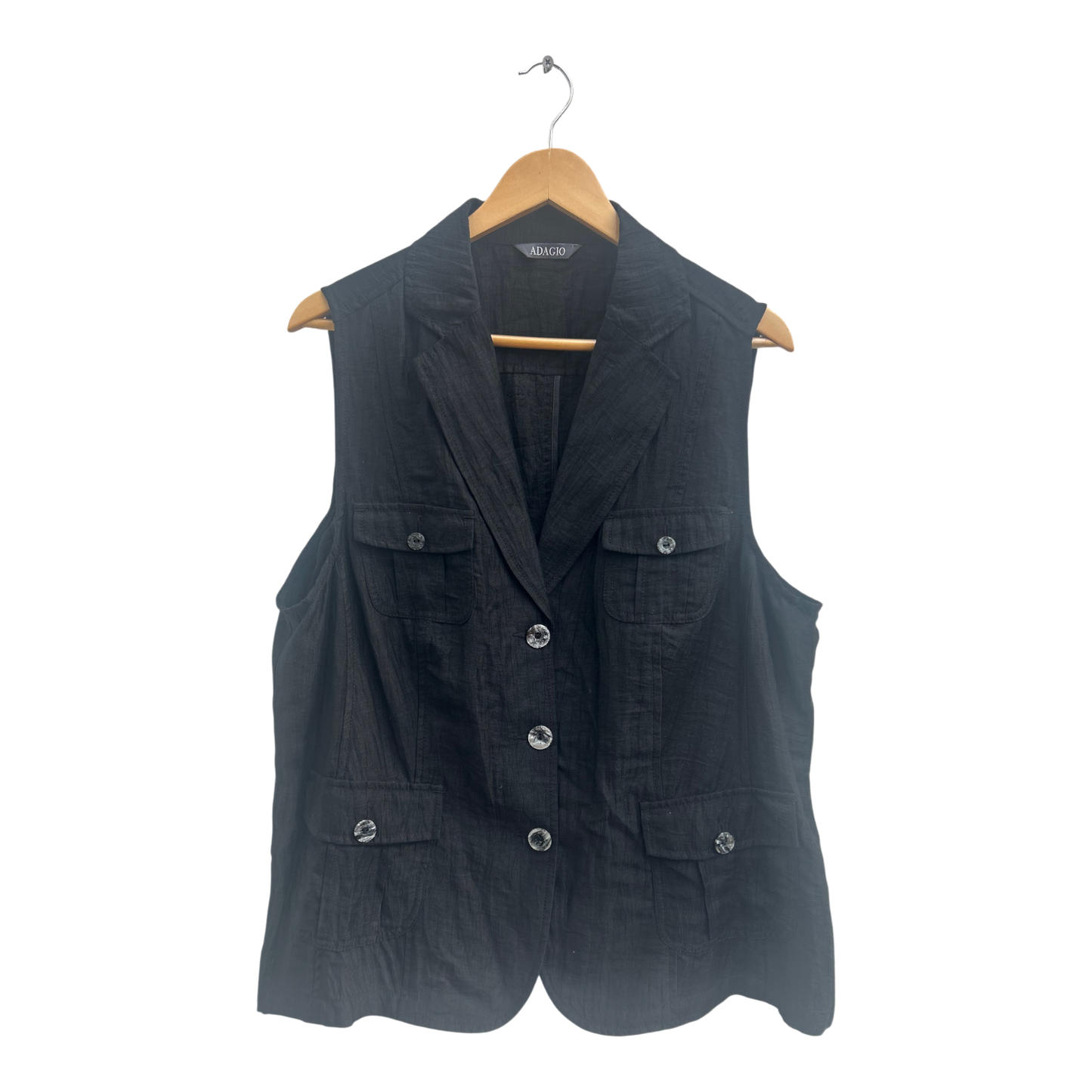 Adagio Weste Damen Gr 48 Schwarz Leinen Viskose Sommer Elegant Knöpfe