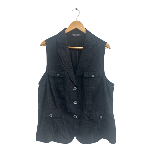 Adagio Weste Damen Gr 48 Schwarz Leinen Viskose Sommer Elegant Knöpfe