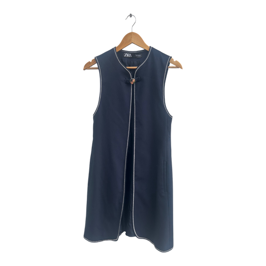 Zara Weste Damen Gr XS Dunkelblau Baumwolle Elegant Lang Hochwertig Büro Look