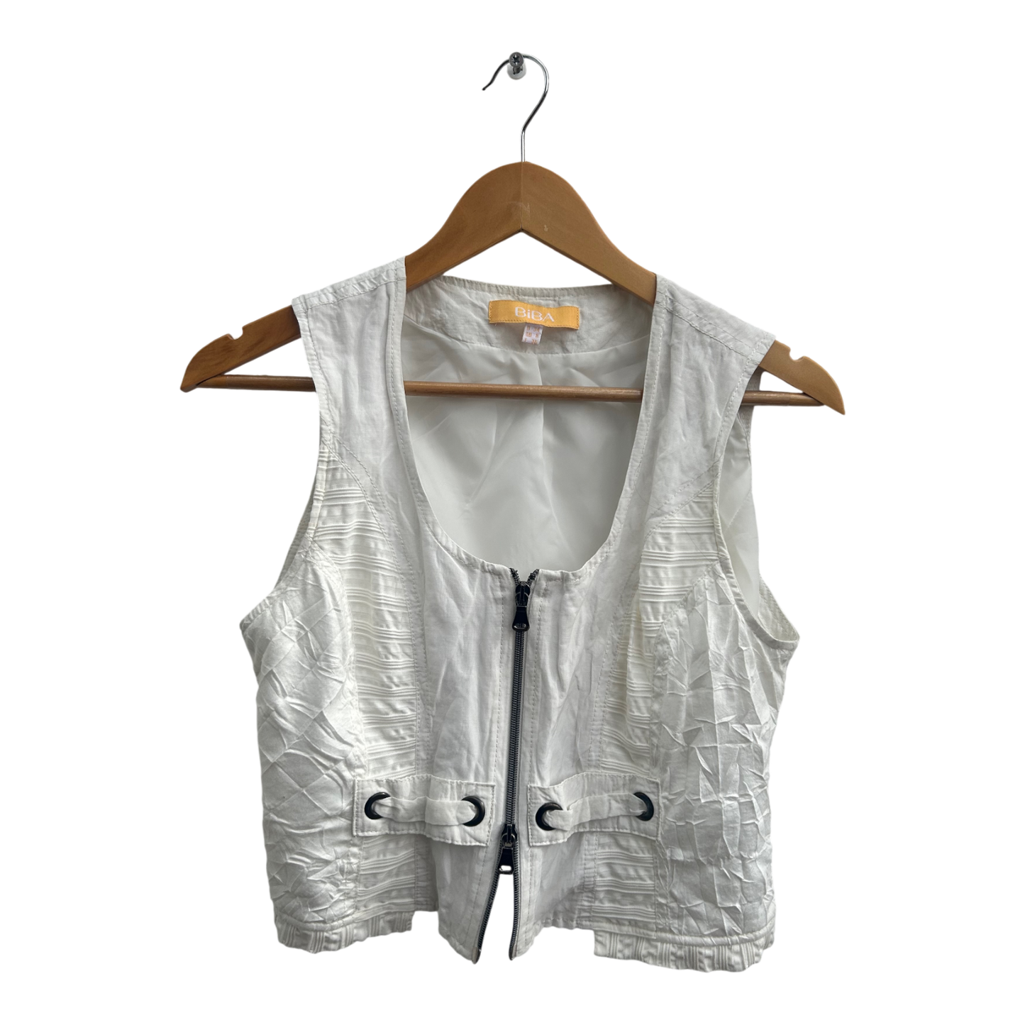 Biba Weste Damen Gr 34 Weiß Kurz Reißverschluss Elegant Sommer Stilvoll