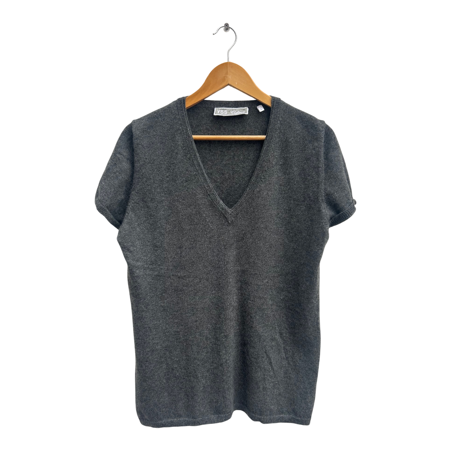 YSS Cashmere Pullunder Damen Gr L Grau 100 Kaschmir V-Ausschnitt Weich Elegant