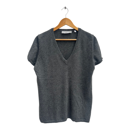 YSS Cashmere Pullunder Damen Gr L Grau 100 Kaschmir V-Ausschnitt Weich Elegant