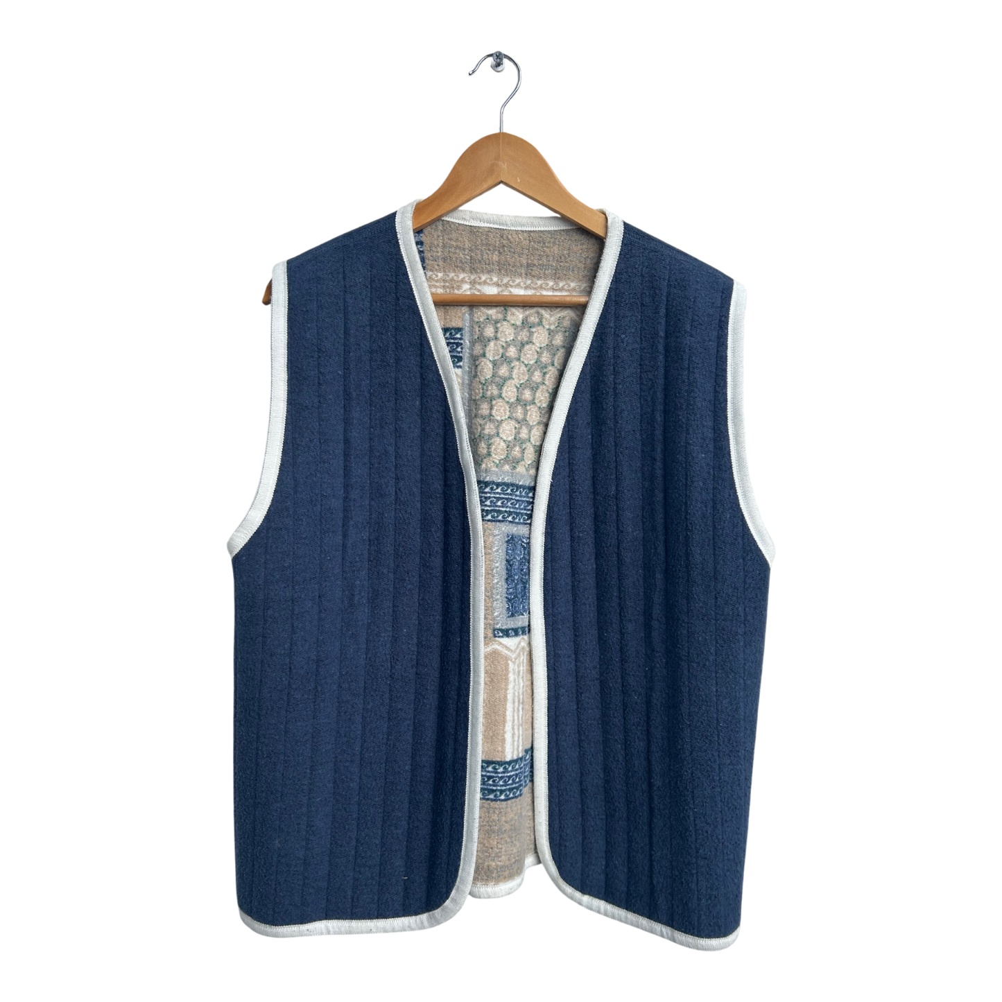 Vintage Wendeweste Damen Gr 44 Beige Blau Patchwork Warm Wolloptik Boho
