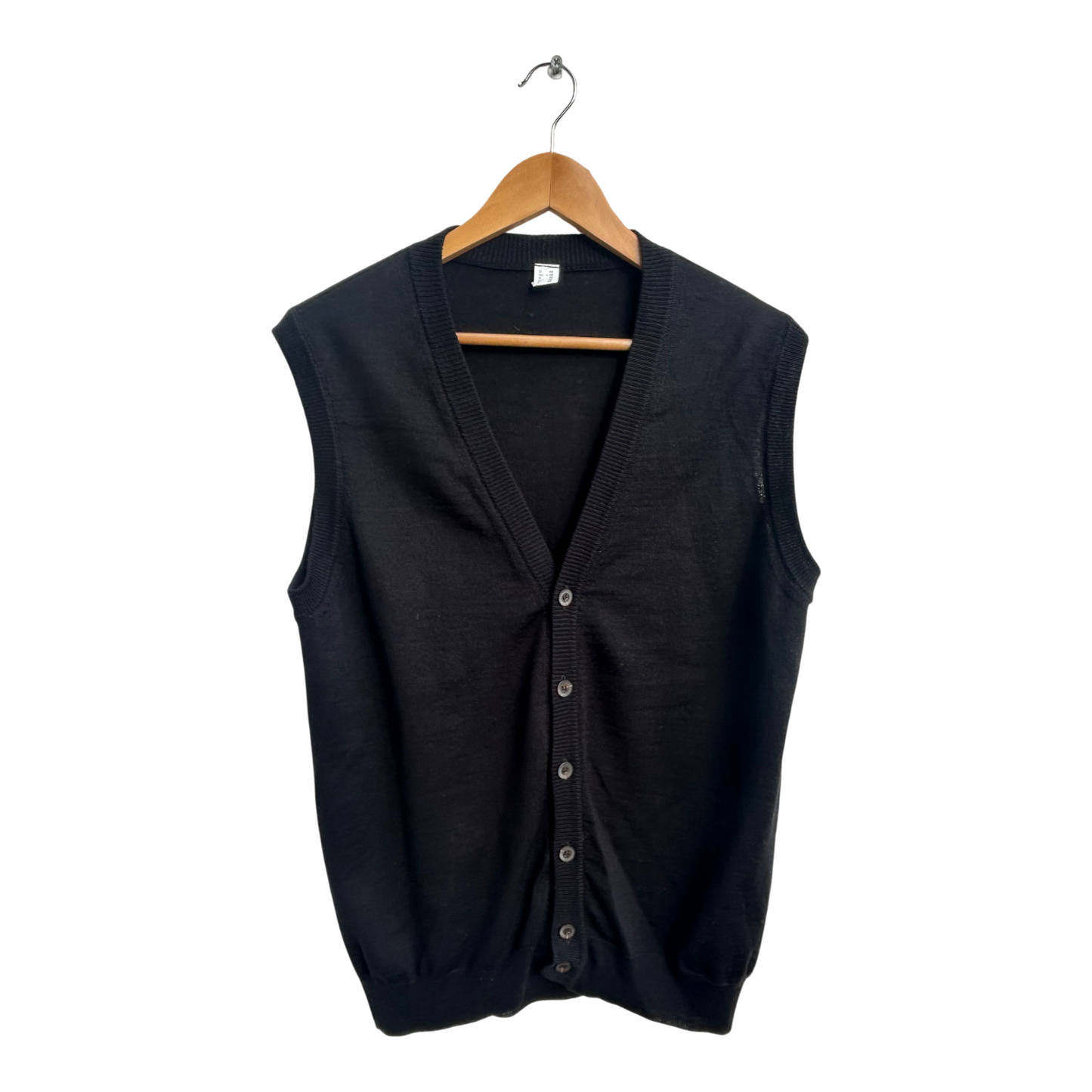 Vintage Damen Pullunder Schwarz Gr 48 XL Wolle Poly Feinstrick Elegant Klassisch