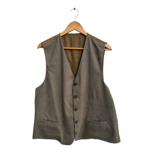 C&A Herren Weste L Kurzgröße 28 Braun Vintage Velours Stoff Klassisch Retro