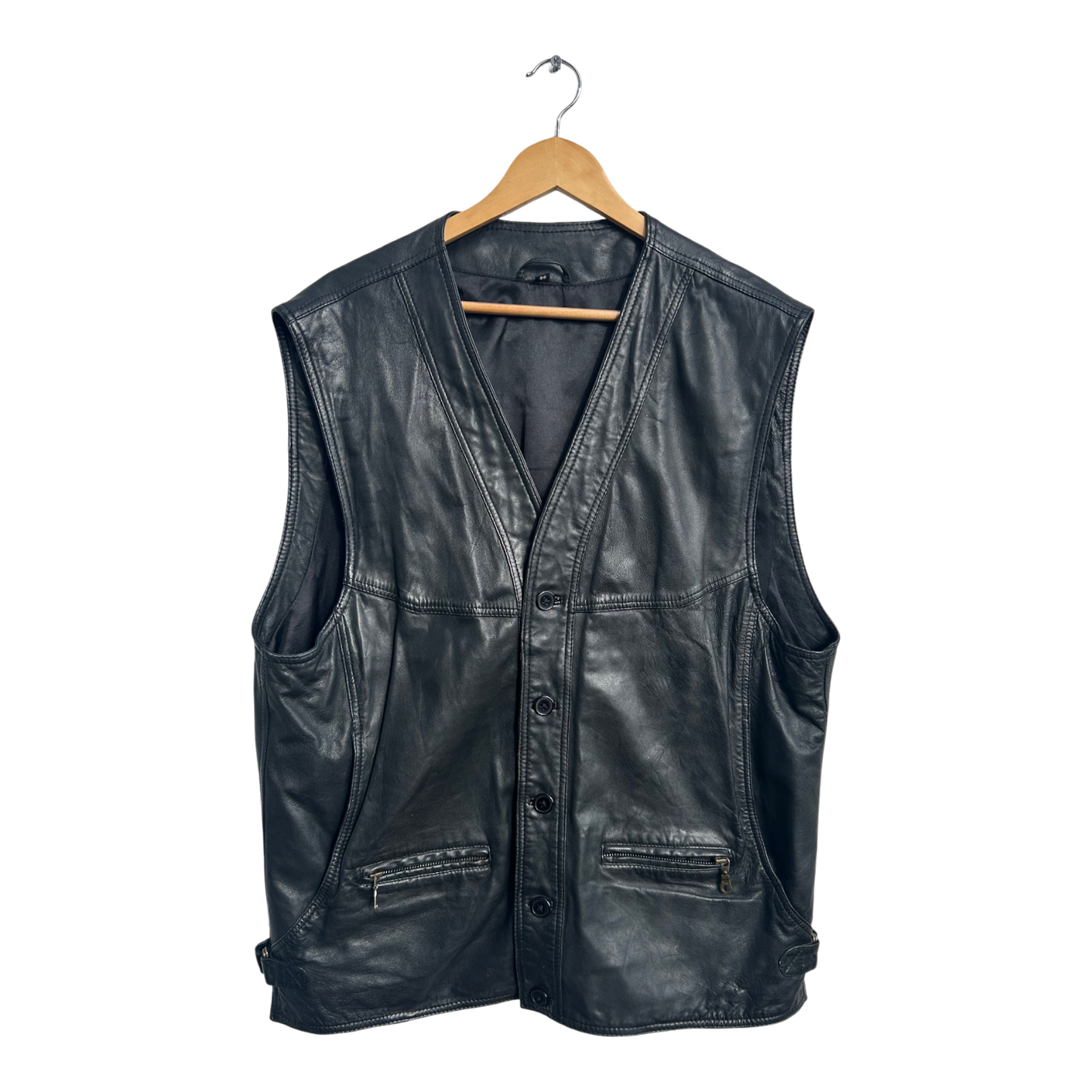 Herren Lederweste Schwarz Gr 56 Echtleder Weich Futter Poly Klassisch Vintage