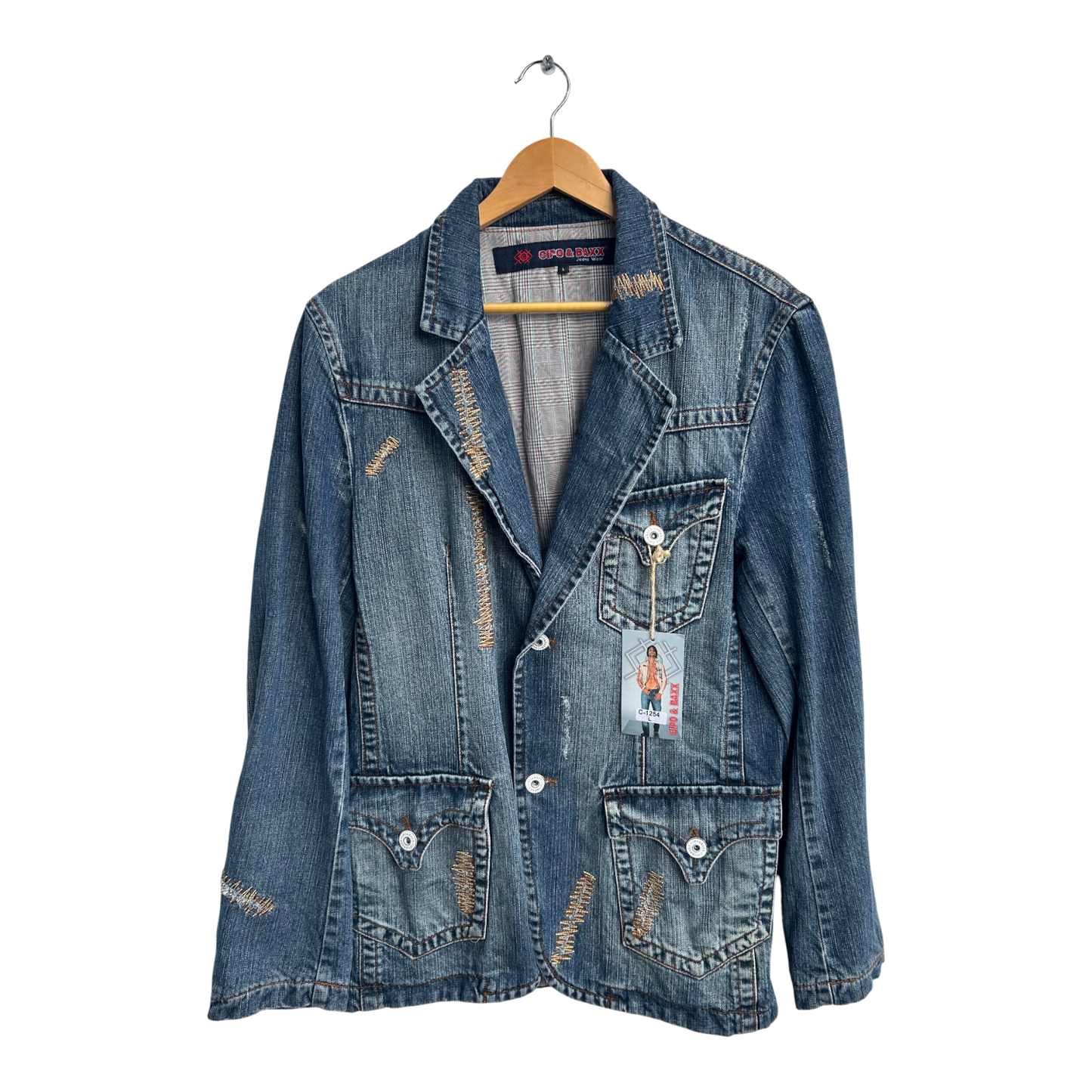 Cipo Baxx Jeans Sakko Jacke Herren Gr L Blau Denim Vintage Destroyed Neu Etikett
