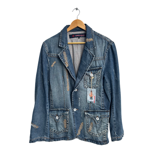Cipo Baxx Jeans Sakko Jacke Herren Gr L Blau Denim Vintage Destroyed Neu Etikett