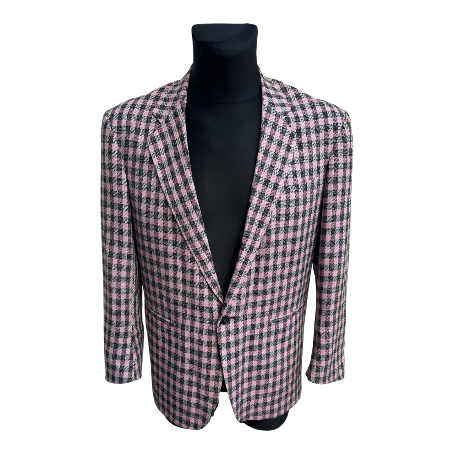 Chil Out by Four Forty Sakko Herren Gr 52 Rosa Grau Karo Wollmischung Vintage Elegant