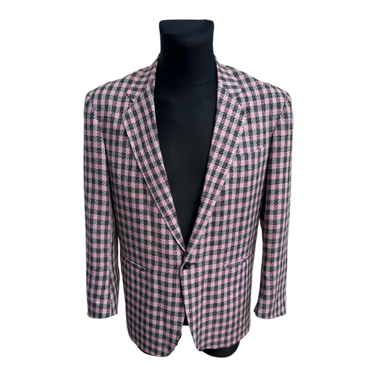 Chil Out by Four Forty Sakko Herren Gr 52 Rosa Grau Karo Wollmischung Vintage Elegant