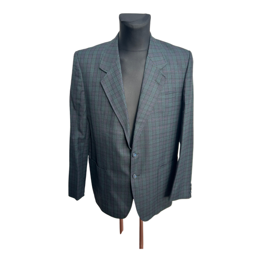 Alhos Sakko Herren Gr 54 Dunkelgrün Dunkelblau Karo Wollstoff Elegant Vintage Classic