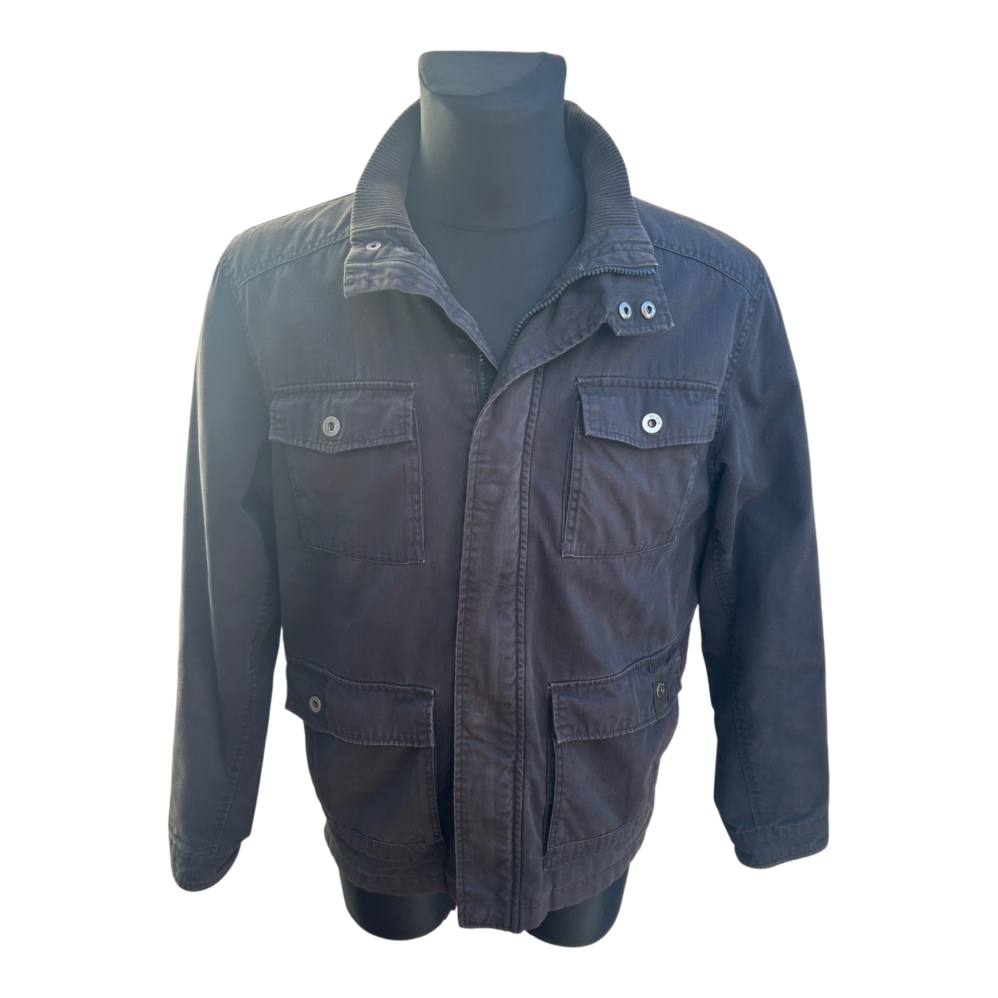 Angelo Litrico Herren Jacke Gr L Schwarz Baumwolle Freizeit Used Look klassisch