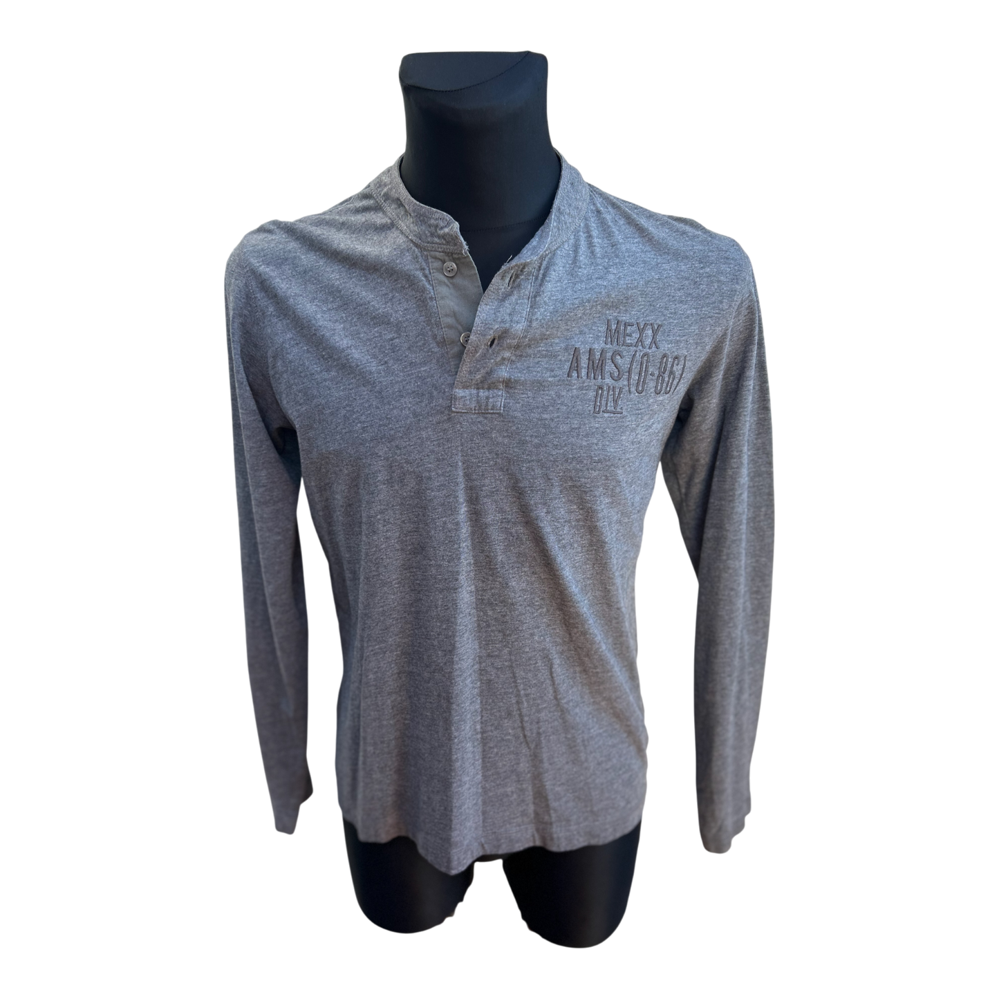 Mexx Langarmshirt Herren Gr M Grau Baumwolle Henley Style Knopfleiste Freizeit