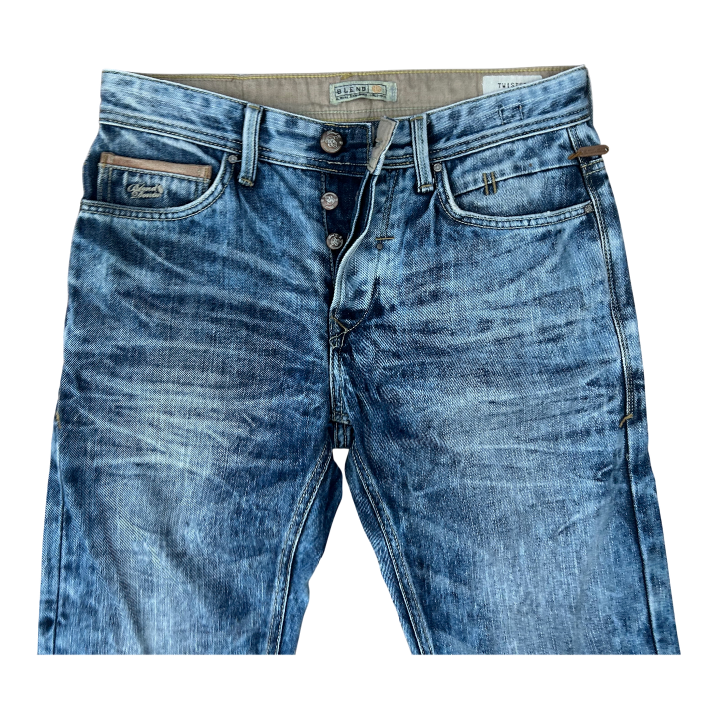 Blend Jeans Herren W30 L32 Blau Twister Slim Fit Knopfleiste Baumwolle Used Look