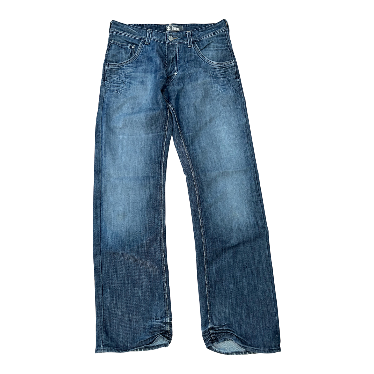 H&M Fit and Bragg Jeans Herren Gr 33 34 Blau Denim Knopfleiste Used Look