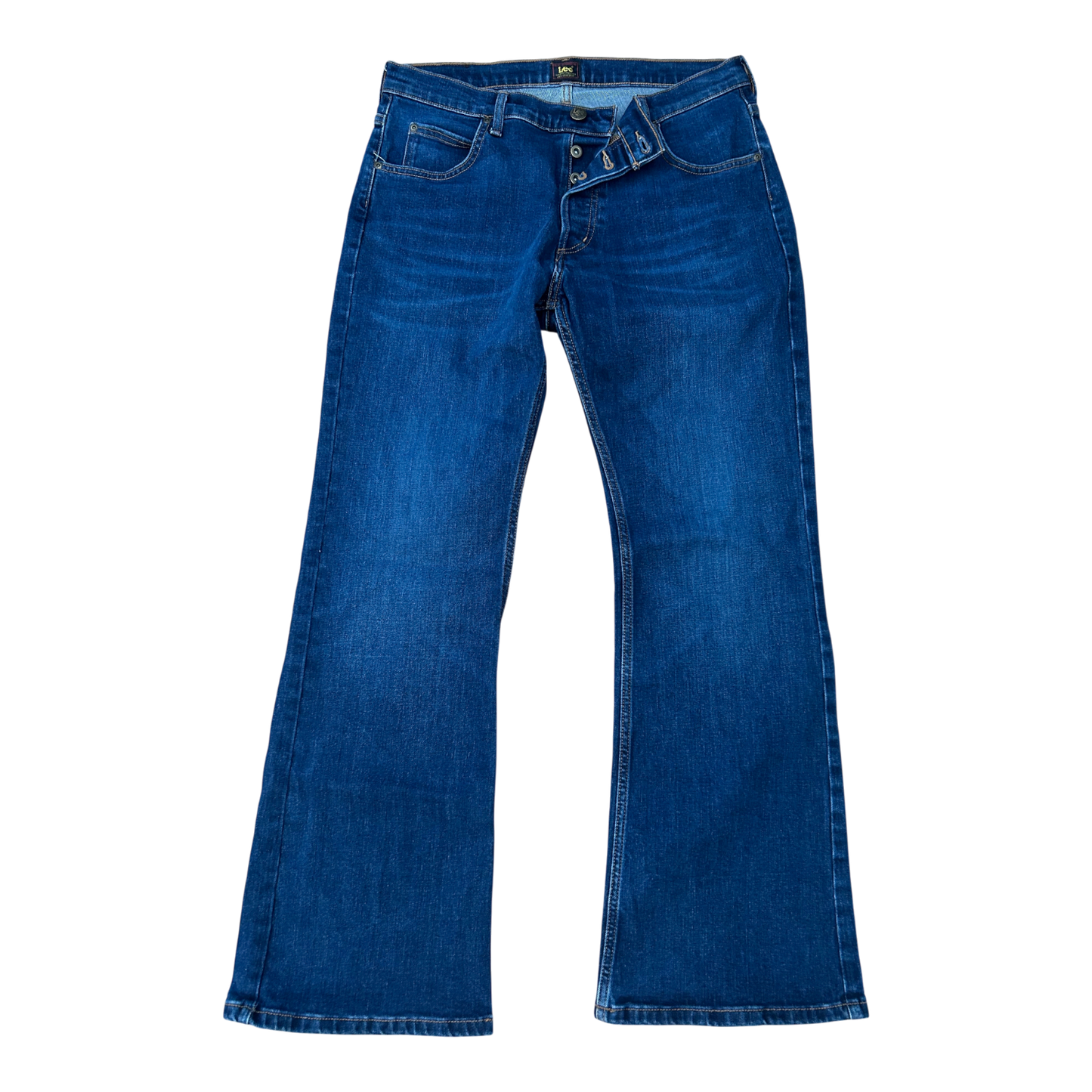 Lee Jeans Damen Denver Gr 34 32 Blau Stretch Denim Knopfleiste Bootcut Elegant